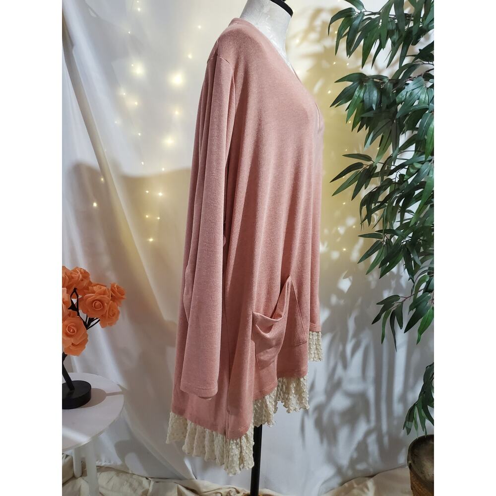 LOGO Lori Goldstein Sweater Knit Cardigan Embroidered Lace Hem Size 2X Pockets - Picture 4 of 12
